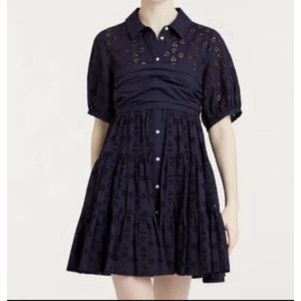 Cinq a Sept Eyelet Alexie Dress Navy Blue Modern Romantic Preppy Size 14 NWT